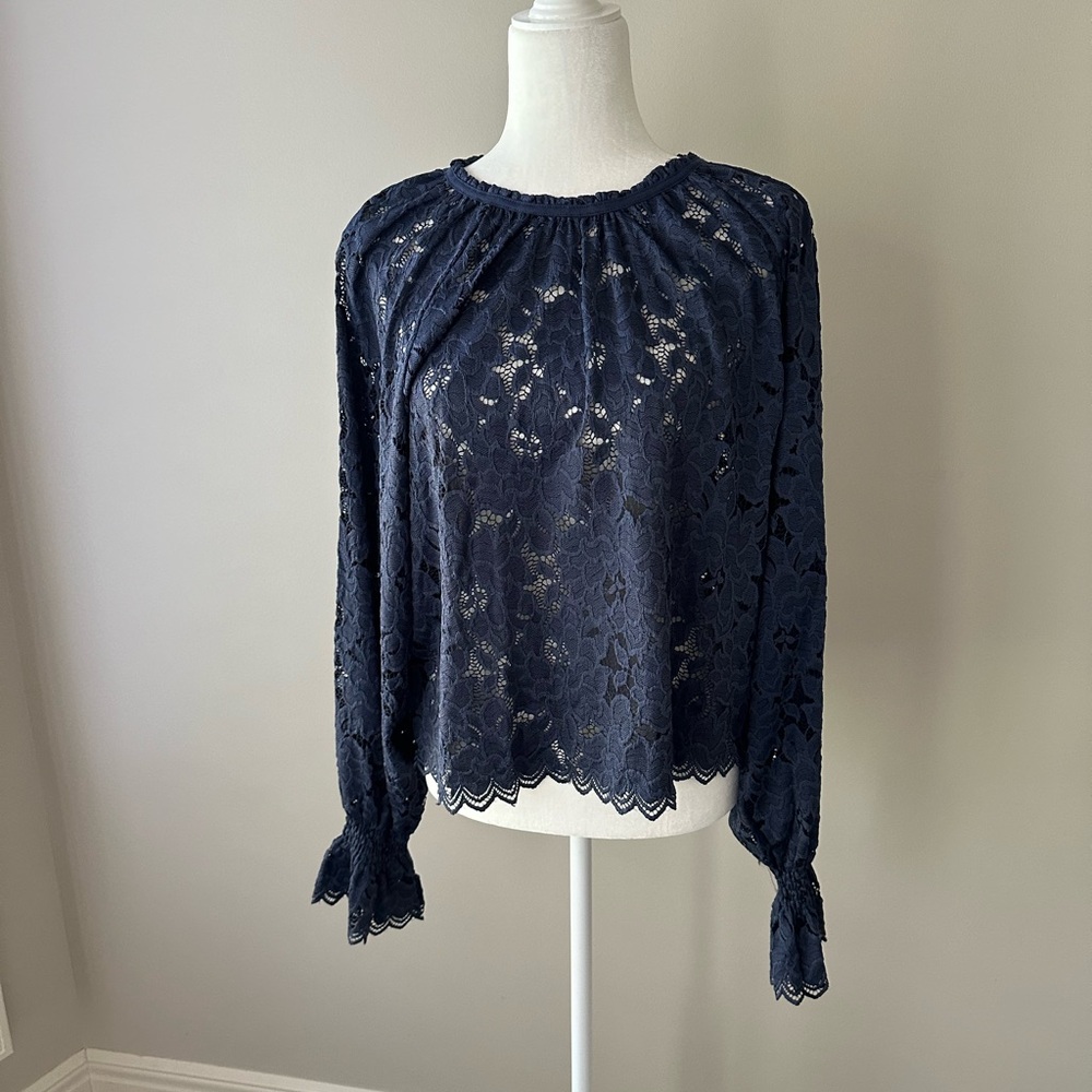 NWOT Navy Lace Free People Blouse